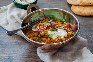 Chickpea curry with red onion raita