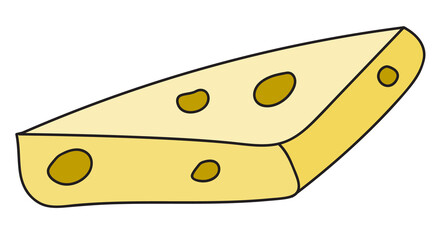 Doodle cartoon style yellow gouda cheddar maasdam cheese with holes . Bar restaurant menu ads, poster, card, farmers market food decor, website design or stickers