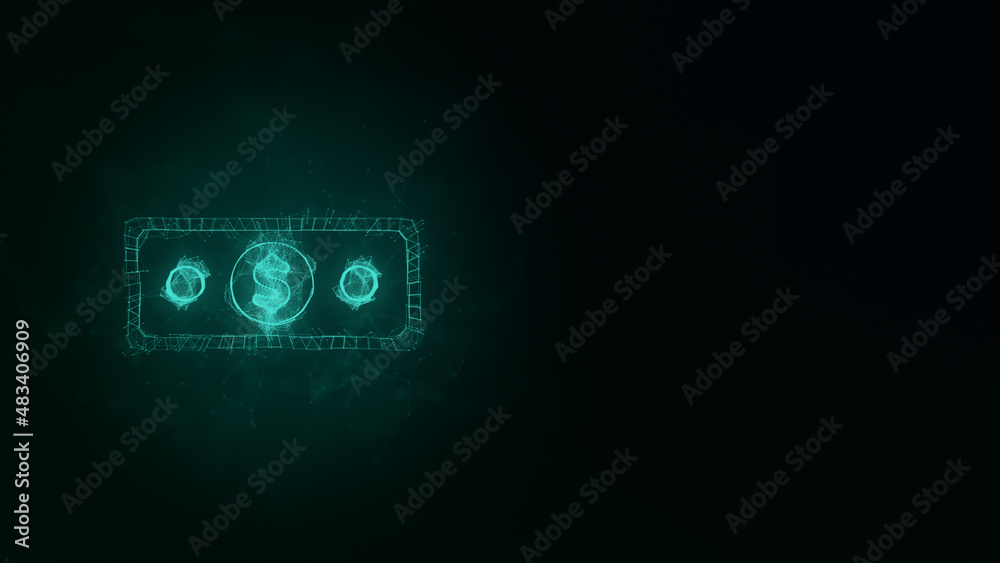 Aufkleber Banknote dollar icon with plexus effect. Connected lines with dots. Illustration