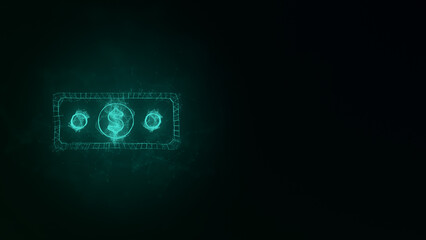 Banknote dollar icon with plexus effect. Connected lines with dots. Illustration