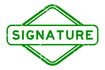 Grunge green signature word rubber square seal stamp on white background