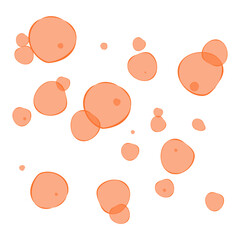 Drops of fatty oil, large and small, transparent, orange. Vector illustration, flat cartoon design, isolated on white background, eps 10.