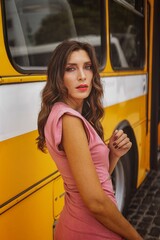 portrait of a beautiful woman in a nice dress with new hairs in funchal madeira portugal 