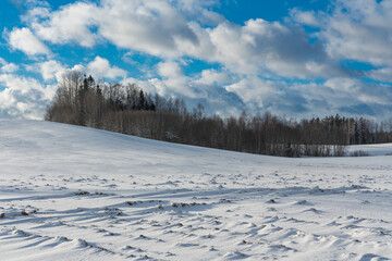 A sunny, windy winter day. In the countryside of Latvia.