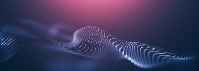 Abstract colorful digital particles wave with bokeh and light background, 3d render wave line dot background, line wave light glowing effect particular background. landing page