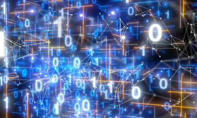 Neural network 3D illustration. Big data and cybersecurity