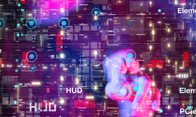 Neural network 3D illustration. Big data and cybersecurity