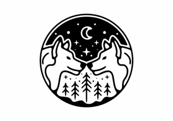 Line art illustration of wild wolf