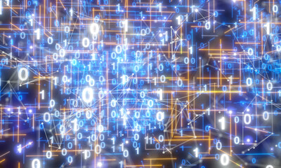 Neural network 3D illustration. Big data and cybersecurity