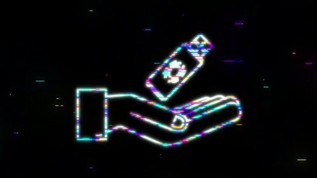 Glitch Computer virus on usb flash card in hands. Virus protection. motion graphic