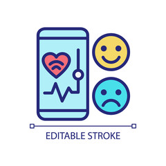Mood monitoring pixel perfect RGB color icon. Mobile app for health tracking. Internet of Things. Isolated vector illustration. Simple filled line drawing. Editable stroke. Arial font used