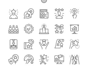 Reputation. Famous people. Positive review. Brand reputation. Rating. Pixel Perfect Vector Thin Line Icons. Simple Minimal Pictogram