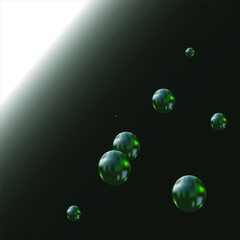 green transparent drops of weightlessness in space