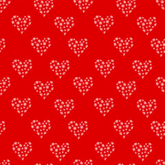 Red hearts with flowers pattern on pink and red background. Vector grafic.