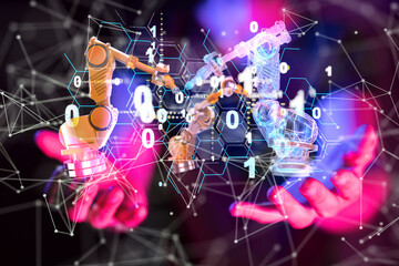 Neural network 3D illustration. Big data and cybersecurity