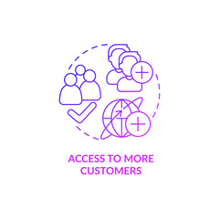 Access to more customers purple gradient concept icon. International market. Export business advantages abstract idea thin line illustration. Isolated outline drawing. Myriad Pro-Bold fonts used