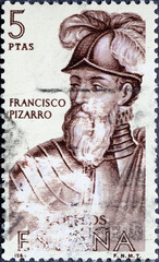 Spain - circa 1964: a postage stamp from Spain, showing a portrait of the Explorer and Colonizers...