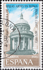 Spain - circa 1974 : a postage stamp from Spain, showing the Spanish Academy of Fine Arts in Rome