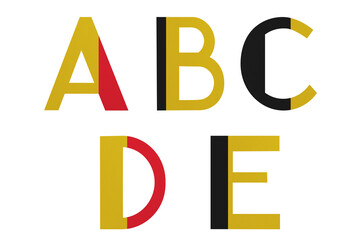 Universal Latin alphabet in colors of national flag. Belgium. Part 1