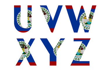Universal Latin alphabet in colors of national flag. Belize. Part 5