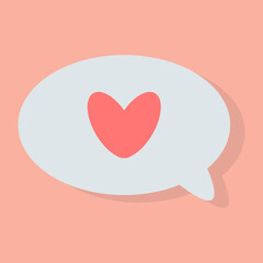 Message icon with a heart on a pink background in flat style