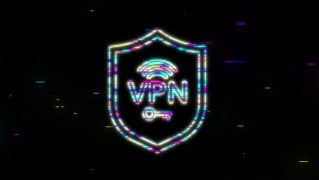 Neon Secure VPN connection concept with hands. Hnads holding vpn sign. Virtual private network connectivity overview. Motion Graphic