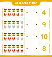 Count and match, count the number of Christmas Bell and match with the right numbers. Educational children game, printable worksheet, vector illustration