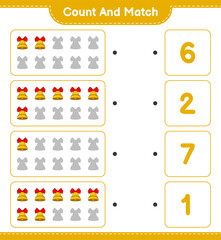Count and match, count the number of Christmas Bell and match with the right numbers. Educational children game, printable worksheet, vector illustration