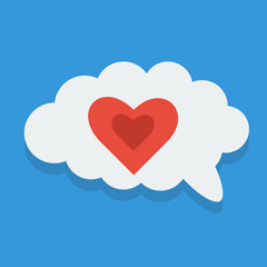 Message icon in the form of a cloud with a heart on a blue background in a flat style