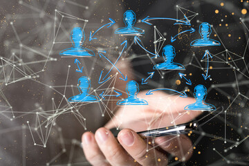 Neural network 3D illustration. Big data and cybersecurity