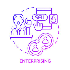 Enterprising occupation purple gradient concept icon. Competitive environment abstract idea thin line illustration. Executive duties. Isolated outline drawing. Myriad Pro-Bold font used