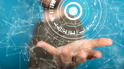 Neural network 3D illustration. Big data and cybersecurity