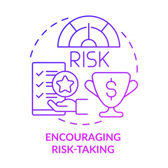 Encouraging risk-taking purple gradient concept icon. Increasing future goals achievement chances abstract idea thin line illustration. Isolated outline drawing. Myriad Pro-Bold font used