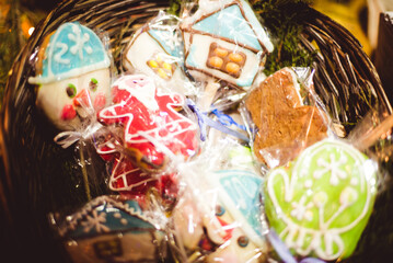 Christmas homemade gingerbread cookies on wooden table