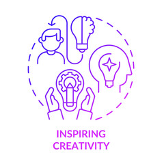 Inspiring creativity purple gradient concept icon. Employee happiness importance abstract idea thin line illustration. Self-development techniques. Isolated outline drawing. Myriad Pro-Bold font used