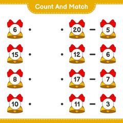 Count and match, count the number of Christmas Bell and match with the right numbers. Educational children game, printable worksheet, vector illustration