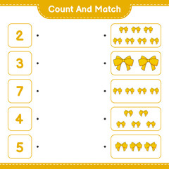 Count and match, count the number of Ribbon and match with the right numbers. Educational children game, printable worksheet, vector illustration