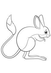 Coloring page. Little cute jerboa stands and smiles.