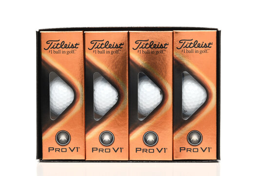 IRVINE, CALIFORNIA - 27 JAN 2022: A package of a dozen Titleist Pro V1 Golf Balls.