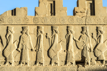 Persepolis, Apadana stairway facade, Ancient relief of the Achaemenids, Medes and Persians, Fars...