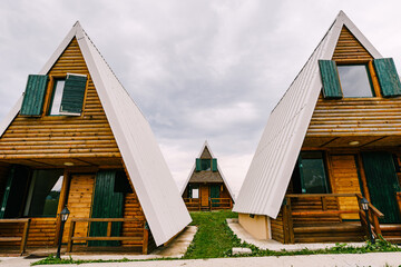 Triangular wooden houses in the north of Montenegro
