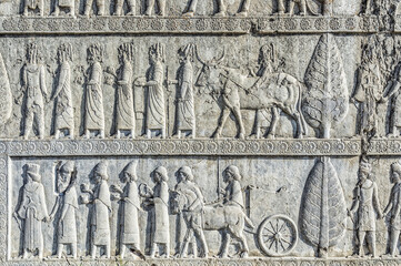 Persepolis, Apadana stairway facade, Ancient relief of the Achaemenids, Medes and Persians, Fars Province, Islamic Republic of Iran