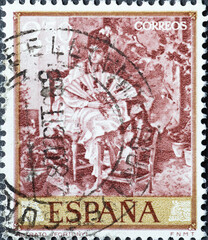 Spain - circa 1968: a postage stamp from Spain, showing a portrait of a lady by Mariano Fortuny