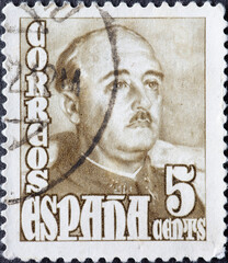 Spain - circa 1948: a postage stamp from Spain, showing a portrait of General Franco