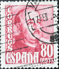 Spain - circa 1948: a postage stamp from Spain, showing a portrait of General Franco