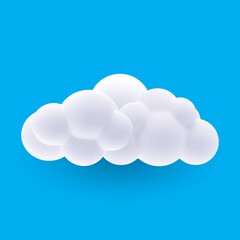 Cartoon Illustration of 3D Render White Cloud or Smoke with Shadow Effect on Blue