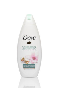 Dove Shower Gel. The Object Is Isolated On A White Background. Plastic Bottle. Moisturizing And Cleansing The Skin. Hygiene Concept. Illustrative Editorial.