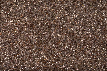 Full frame studio macro shot with top view of chia seeds