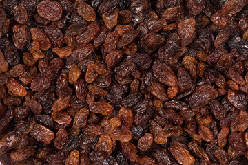 Full frame studio macro shot with top view of raisons