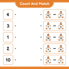 Count and match, count the number of Gingerbread Man and match with the right numbers. Educational children game, printable worksheet, vector illustration